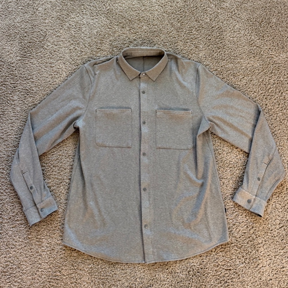 Lululemon Mens Soft Knit Overshirt Long Sleeve Snap Button Down Shirt Gray Sz XL